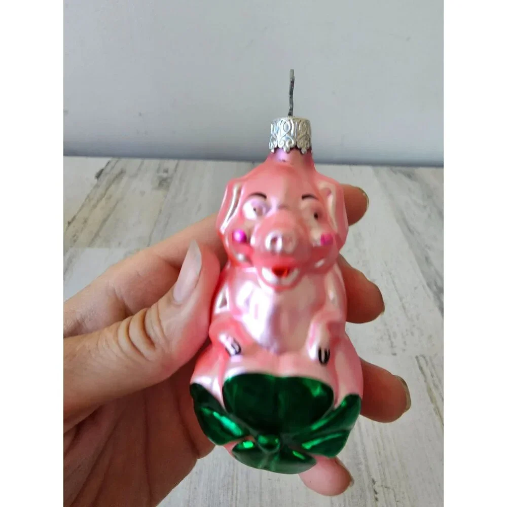 Vintage inge glas pig shamrock 4 leaf clover ornament St Patrick's Day spring Ge